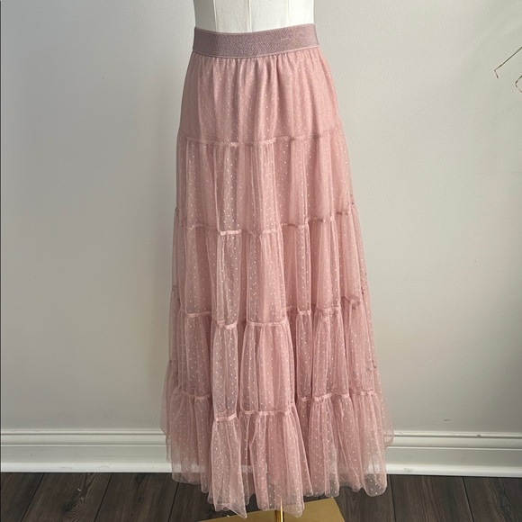 Anthropologie Women’s Tiered Romantic Polka Dot Soft Girl Coquette Tulle Skirt L - Picture 1 of 10